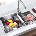 Adjustable Over-the-Sink Dish Drying Rack – Stainless Steel Drain Basket